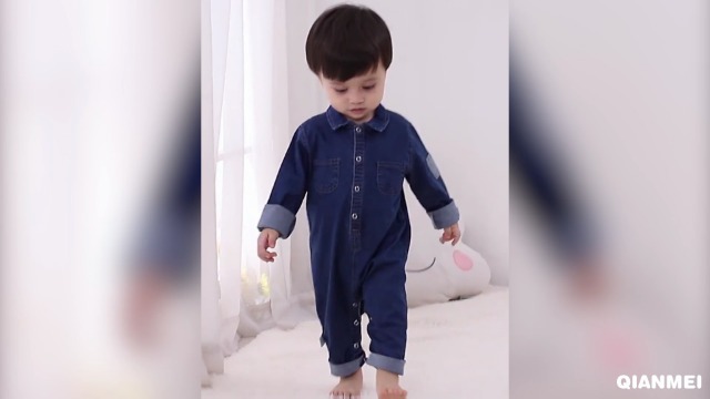 Toddler Baby Boys Girls Long Sleeve Denim Romper Jumpsuit